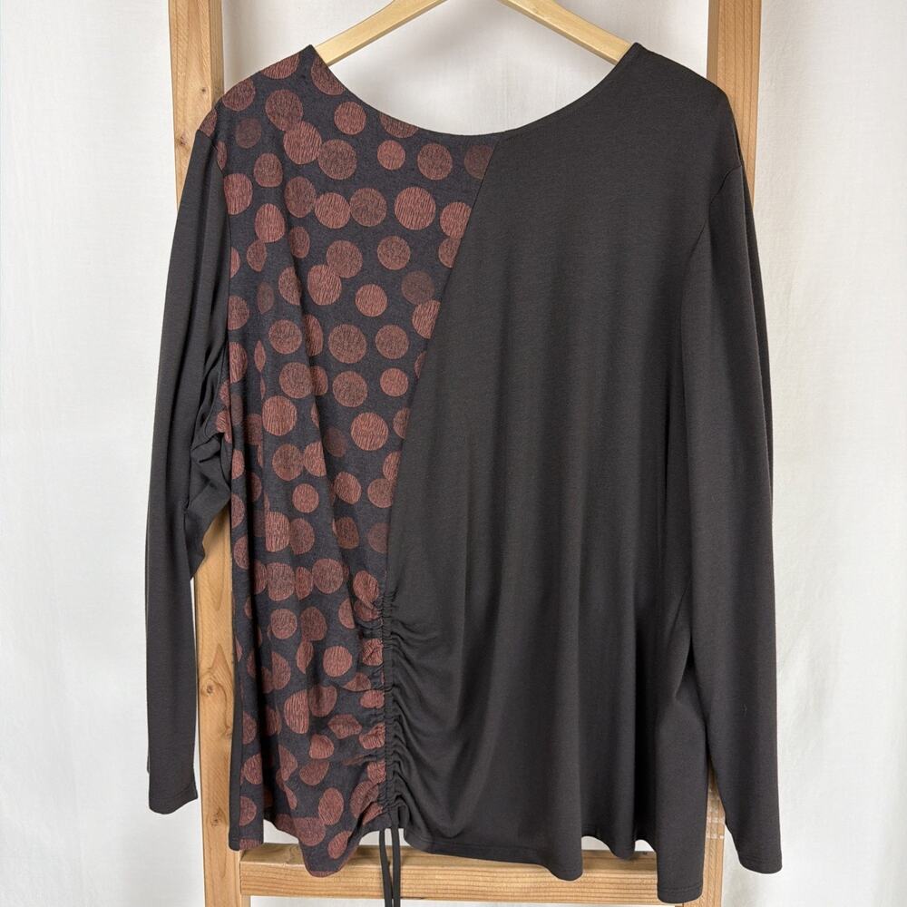 NWT Chalet "Carly" Brown Long Sleeve Polka Dot Ruched Top L #0759 USA